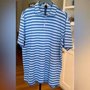 Peter Millar Blue Striped Performance Golf Polo Size Large